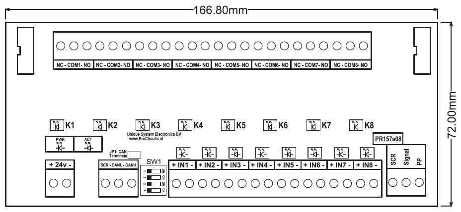 Maattekening PR157s08: print 166,8 x 72 mm