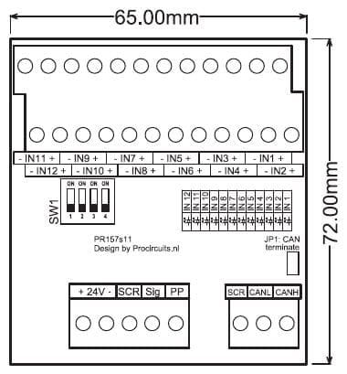 Maattekening PR157s11: print 65 x 72 mm