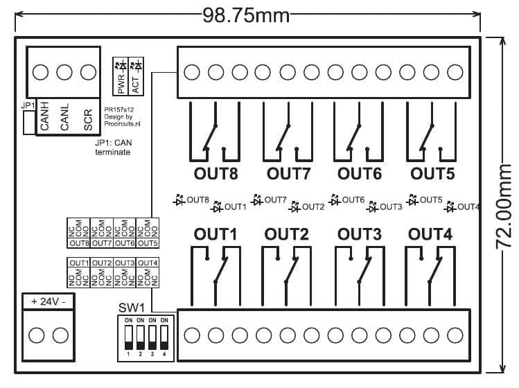 Maattekening PR157s12: print 98,75 x 72 mm
